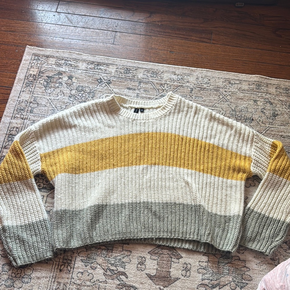 Colorblock Knit Sweater - Cream, Gold, Gray